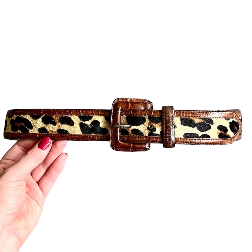 Vintage Avignon Animal Print Genuine Leather & Pony Hair Belt Size Medium